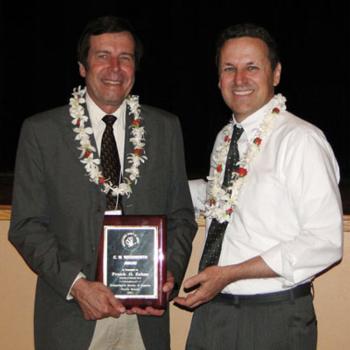 Frank is presented with the CW Woodworth Award by Brian Holden, great-grandson of CW Woodworth, at the ESA Pacific Branch Mtg. 2011.